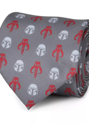Star Wars Mandalorian and Mythosaur Red and Gray Tie