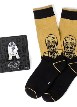 Star Wars C-3PO Dress Socks and R2-D2 Lapel Pin Gift Set