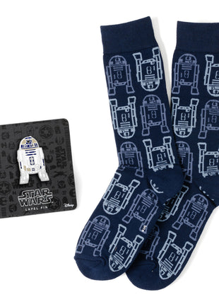 Star Wars R2-D2 Light and Dark Blue Dress Socks and Lapel Pin Gift Set
