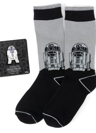Star Wars R2-D2 Men's Gray and Black Mod Dress Socks and Lapel Pin Gift Set