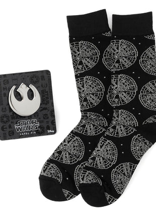Star Wars Millennium Falcon Black Dress Socks and Lapel Pin Gift Set