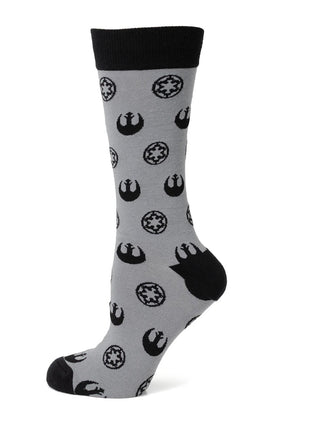 Star Wars Rebel Alliance Starbird Crest and Imperial Crest Gray Dress Socks and Lapel Pin Gift Set