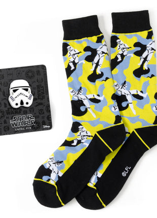Star Wars Stormtrooper Yellow Camo Dress Socks and Lapel Pin Gift Set