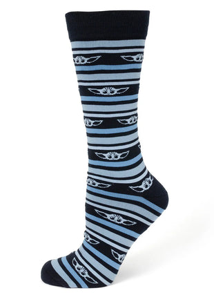 Star Wars Grogu Blue Striped Dress Socks and Lapel Pin Gift Set