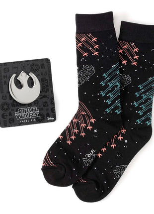 Star Wars X-Wing and TIE Fighter Battle Dress Socks and Lapel Pin Gift Set
