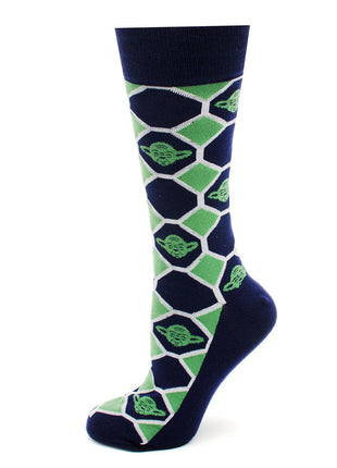 Star Wars Yoda Green and Navy Checkered Dress Socks and Jedi Crest Lapel Pin Gift Set