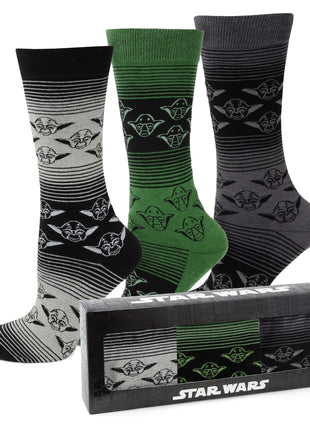 Star Wars Yoda Green, Gray, and Black Ombre Dress Socks and Jedi Crest Lapel Pin Gift Set