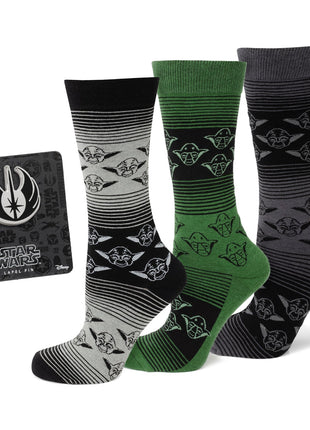 Star Wars Yoda Green, Gray, and Black Ombre Dress Socks and Jedi Crest Lapel Pin Gift Set