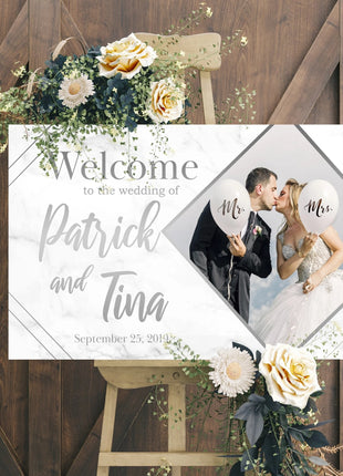 Wedding Welcome Sign - Silver Marble Edition