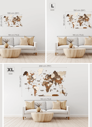 Wall Decor Bundle: 3D Wooden World Map with Flag Pins