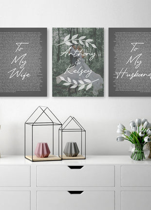 Personalized 3 Panel Wedding Vows Canvas with Names, Ivy and Photo