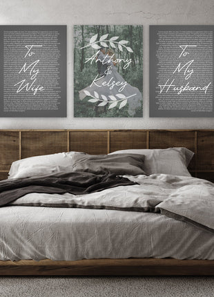 Personalized 3 Panel Wedding Vows Canvas with Names, Ivy and Photo