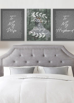 Personalized 3 Panel Wedding Vows Canvas with Names, Ivy and Photo