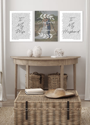 Personalized 3 Panel Wedding Vows Canvas with Names, Ivy and Photo