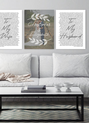 Personalized 3 Panel Wedding Vows Canvas with Names, Ivy and Photo