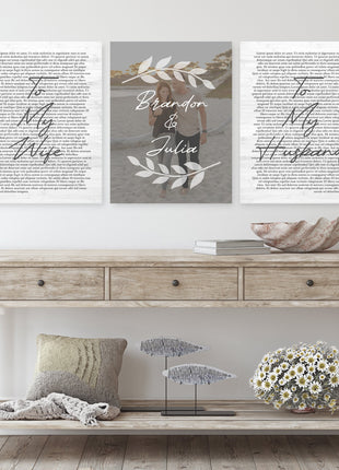 Personalized 3 Panel Wedding Vows Canvas with Names, Ivy and Photo