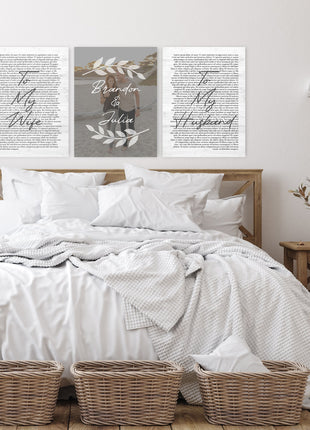 Personalized 3 Panel Wedding Vows Canvas with Names, Ivy and Photo
