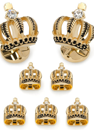 VDP 3D Crown Gold Crystal Stud Set