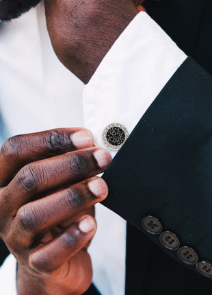 VDP White & Black Pave Crystals Cufflinks