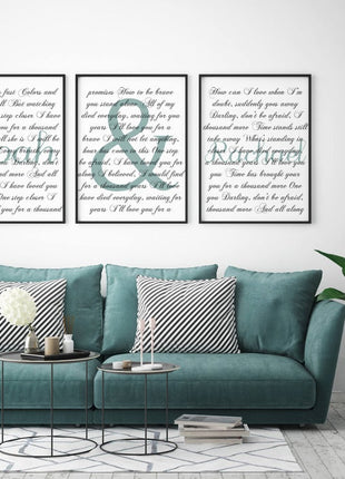 Wedding Song 3 Piece Canvas Set With Names Second Anniversary Gift