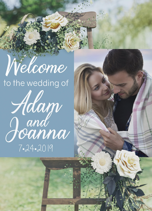 Wedding Welcome Sign - Picture and Names Blue Edition