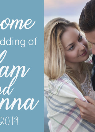 Wedding Welcome Sign - Picture and Names Blue Edition