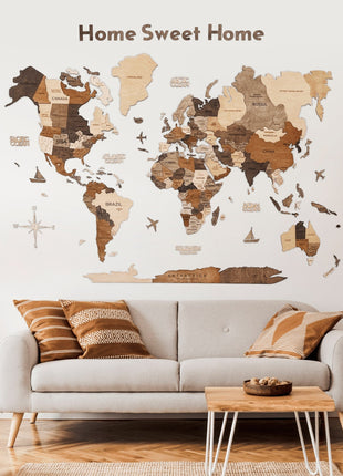 Wooden Map Quotes-Multicolor