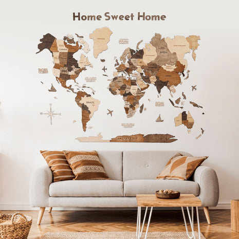 Wooden Map Quotes-Multicolor
