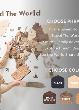 Wooden Map Quote Sign - Gold