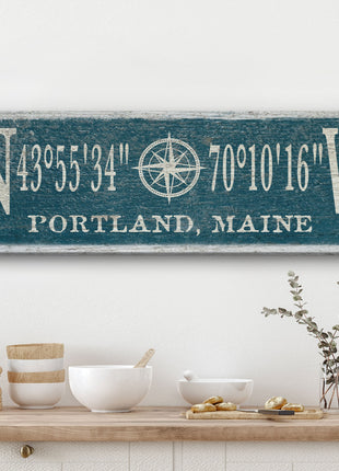 Personalized Coordinates Compass Rose Canvas Sign