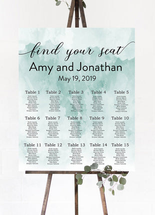 Blue Watercolor Wedding Seating Chart