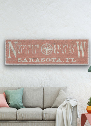 Personalized Coordinates Compass Rose Canvas Sign