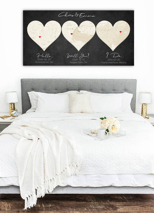 Ivory Custom 3 Heart Map - 14th Anniversary Gift
