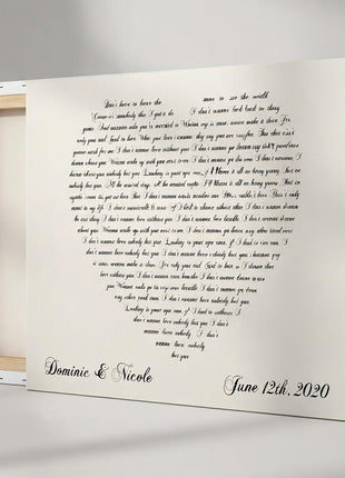 Lyrics In A Heart Canvas - Personalized Canvas