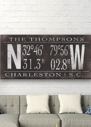 Personalized Family Name Latitude Longitude Coordinates Canvas Wall Decor