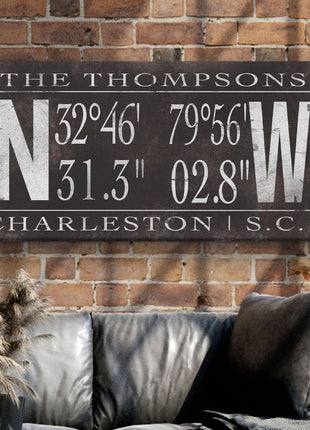 Personalized Family Name Latitude Longitude Coordinates Canvas Wall Decor