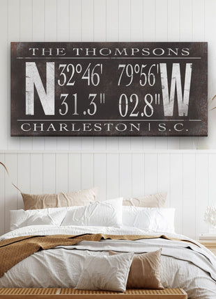 Personalized Family Name Latitude Longitude Coordinates Canvas Wall Decor