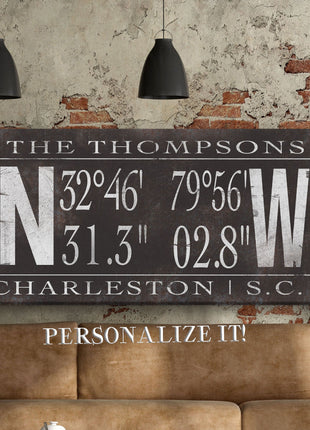 Personalized Family Name Latitude Longitude Coordinates Canvas Wall Decor