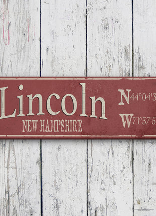 Personalized Rustic City Town Canvas Sign with Latitude Longitude Coordinates
