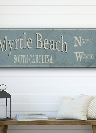 Personalized Rustic City Town Canvas Sign with Latitude Longitude Coordinates