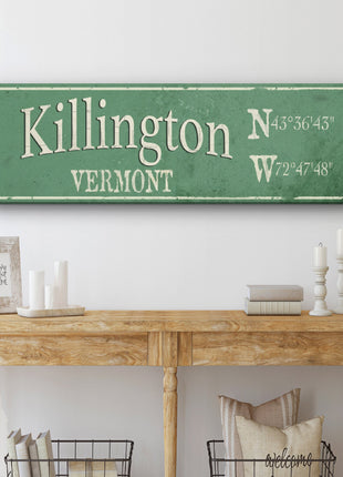 Personalized Rustic City Town Canvas Sign with Latitude Longitude Coordinates