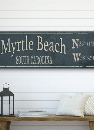Personalized Rustic City Town Canvas Sign with Latitude Longitude Coordinates