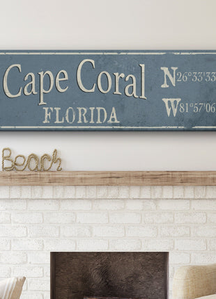 Personalized Rustic City Town Canvas Sign with Latitude Longitude Coordinates