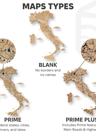 Wooden Map of Italy – Gold