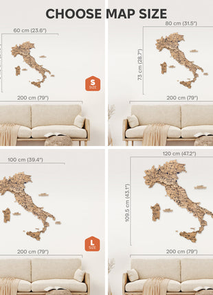 Wooden Map of Italy – Gold