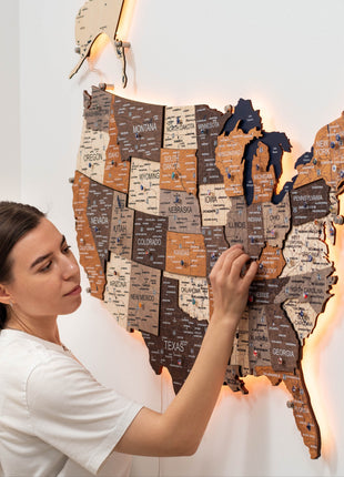 Wooden 3d LED Map of USA - Multicolor