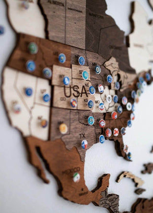 Wall Decor Bundle: 3D Wooden World Map with Flag Pins