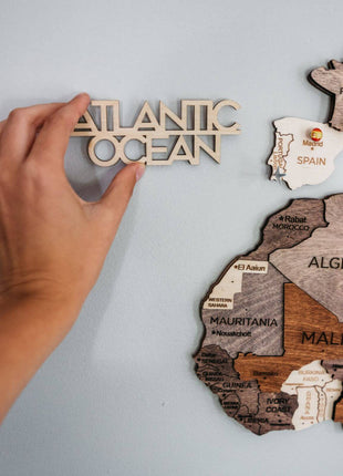 Wall Decor Bundle: 3D Wooden World Map with Flag Pins