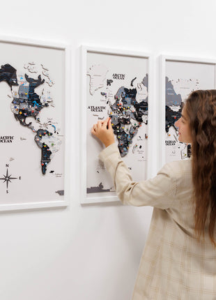 Triptych Wall Art - Wooden World Map (Nordik)