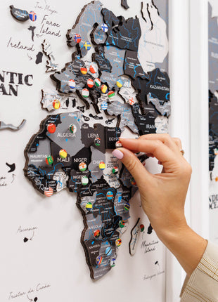 Triptych Wall Art - Wooden World Map (Nordik)